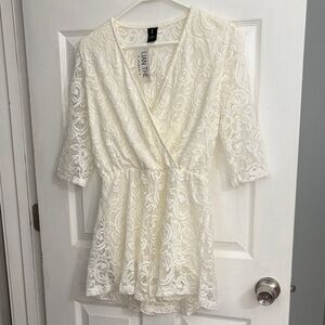 NWT Privately Privileged Elegant White Lace Romper Size Large